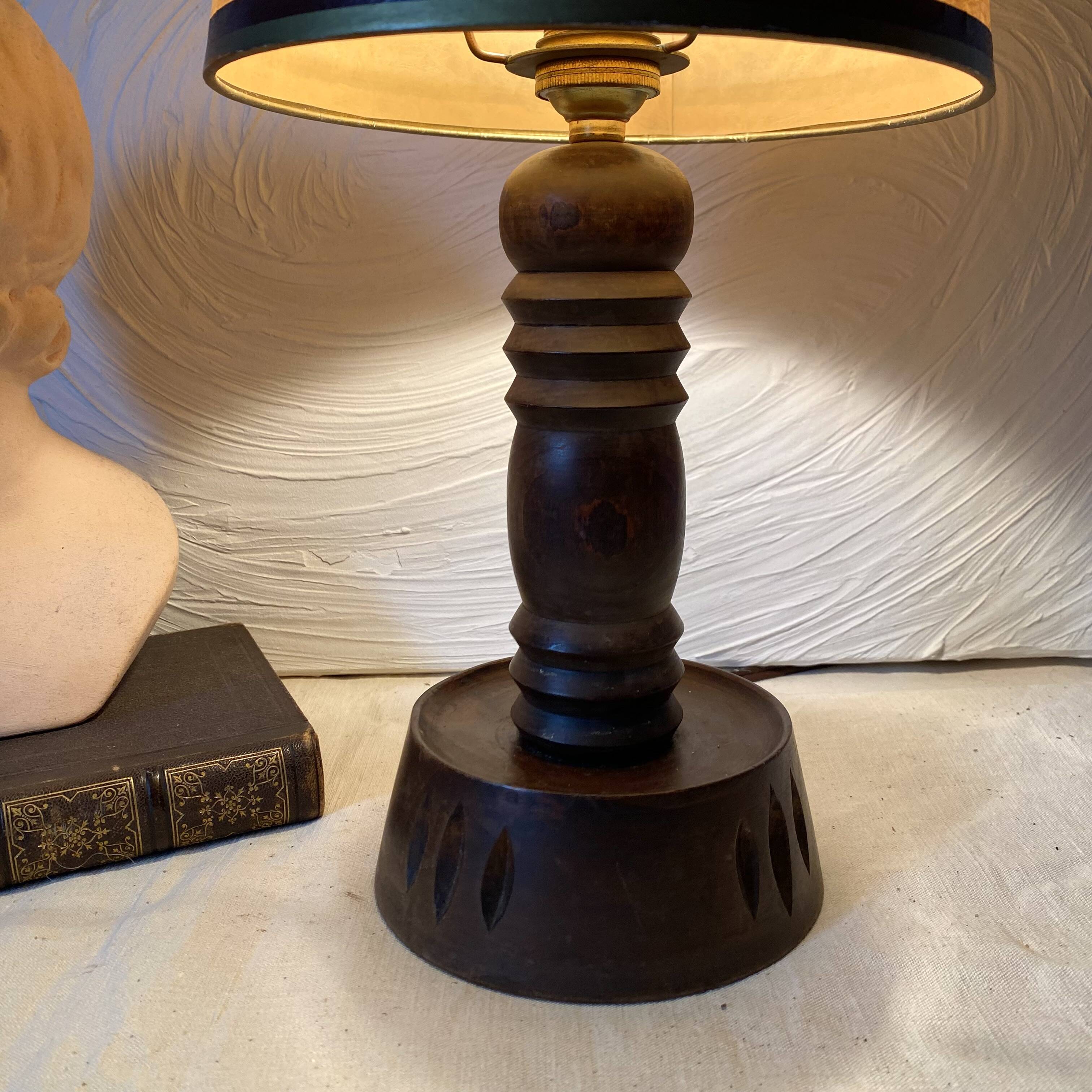 Lampe pied en bois tourné