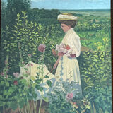 Painting: oil on canvas - woman with umbrella