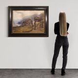 Tableau signé paysage huile sur carton du 19ème siècle