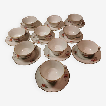 Ensemble de 10 tasses et 12 sous tasses à café / thé en porcelaine