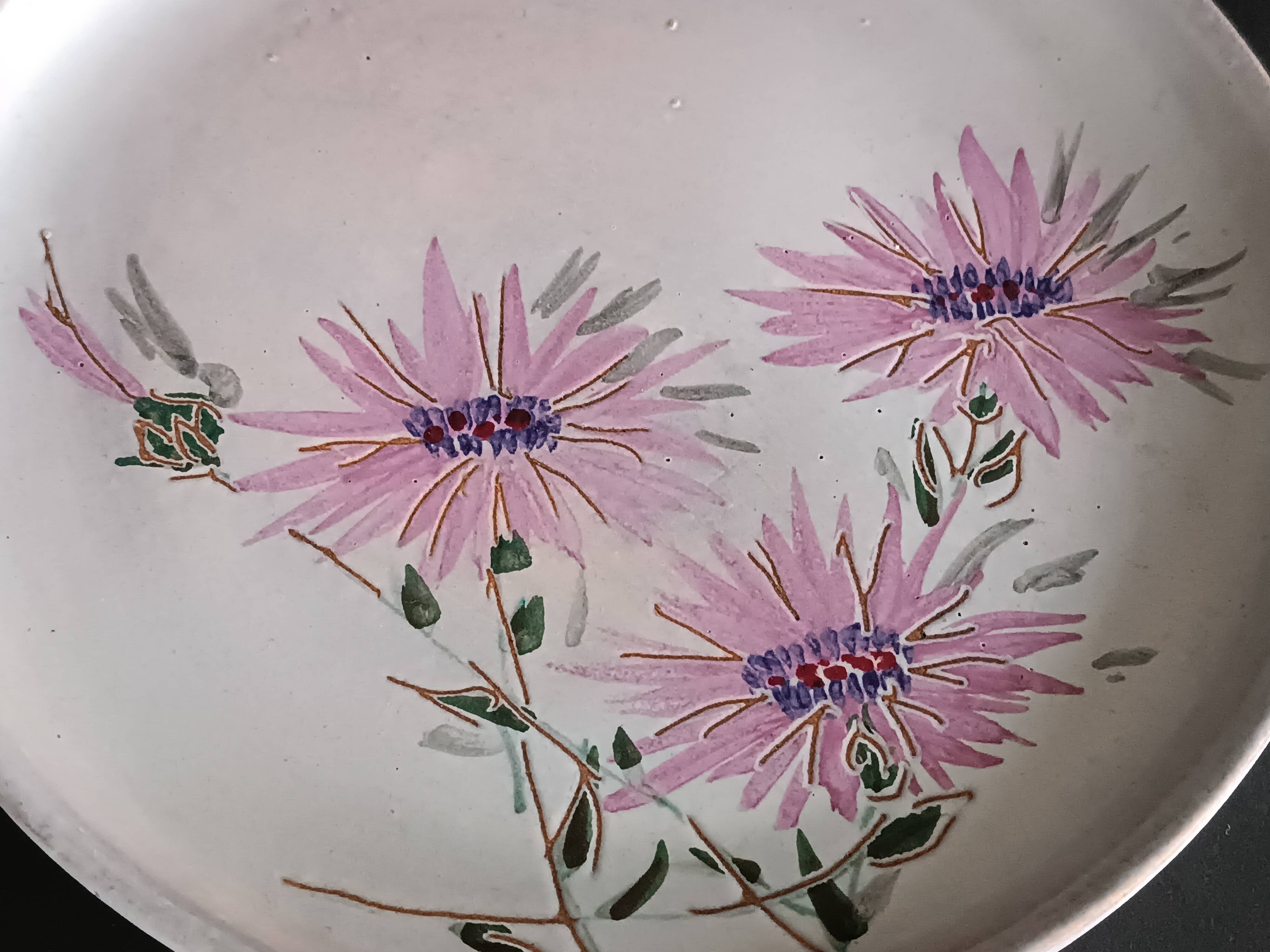 Ceramic plate with thistles by Marie-Madeleine Jolly 1950