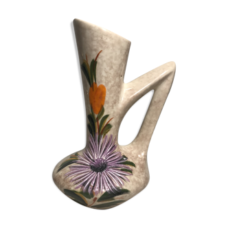 Former pitcher Vallauris enamelled Tess ceramic + painted flower Vintage