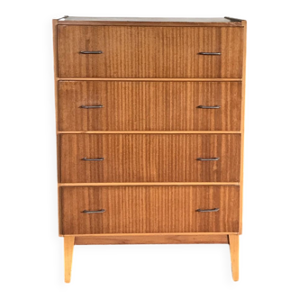Brown Varia chest of drawers in plywood, 4 drawers, metal handles, 1960s Scandinavian style.