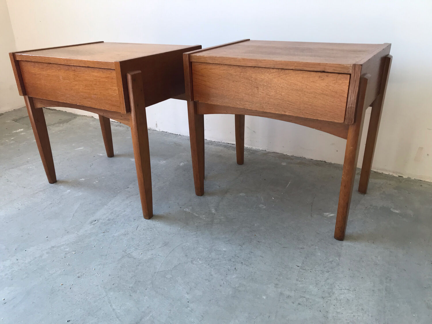 Pair of wooden bedside tables, circa 1950