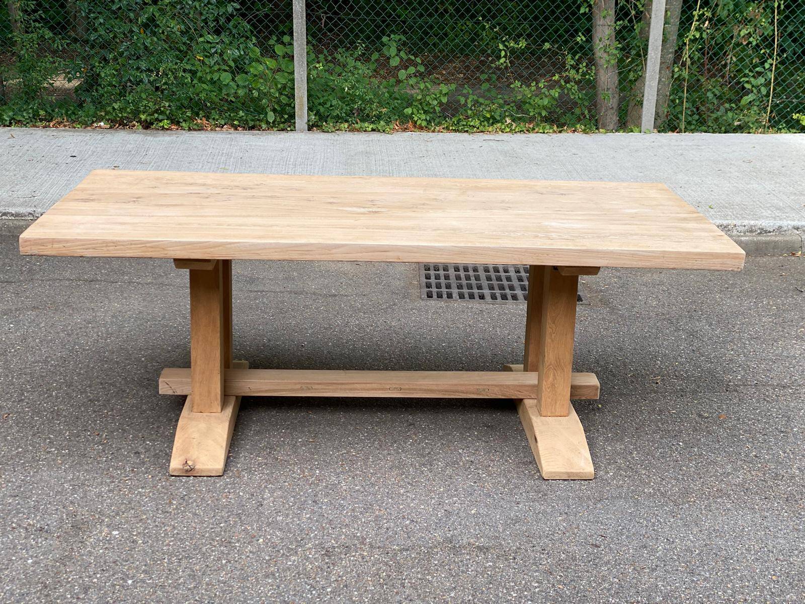 Grande table de monastère brutaliste en chêne massif 210x100cm 70s