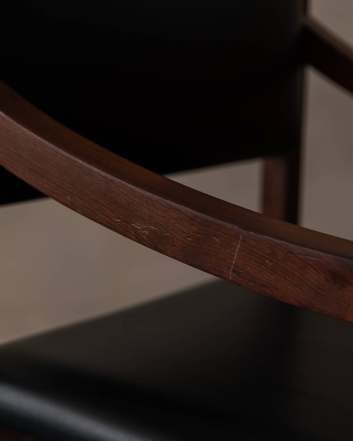 Vintage wooden armchair in black leatherette, Scandinavian style