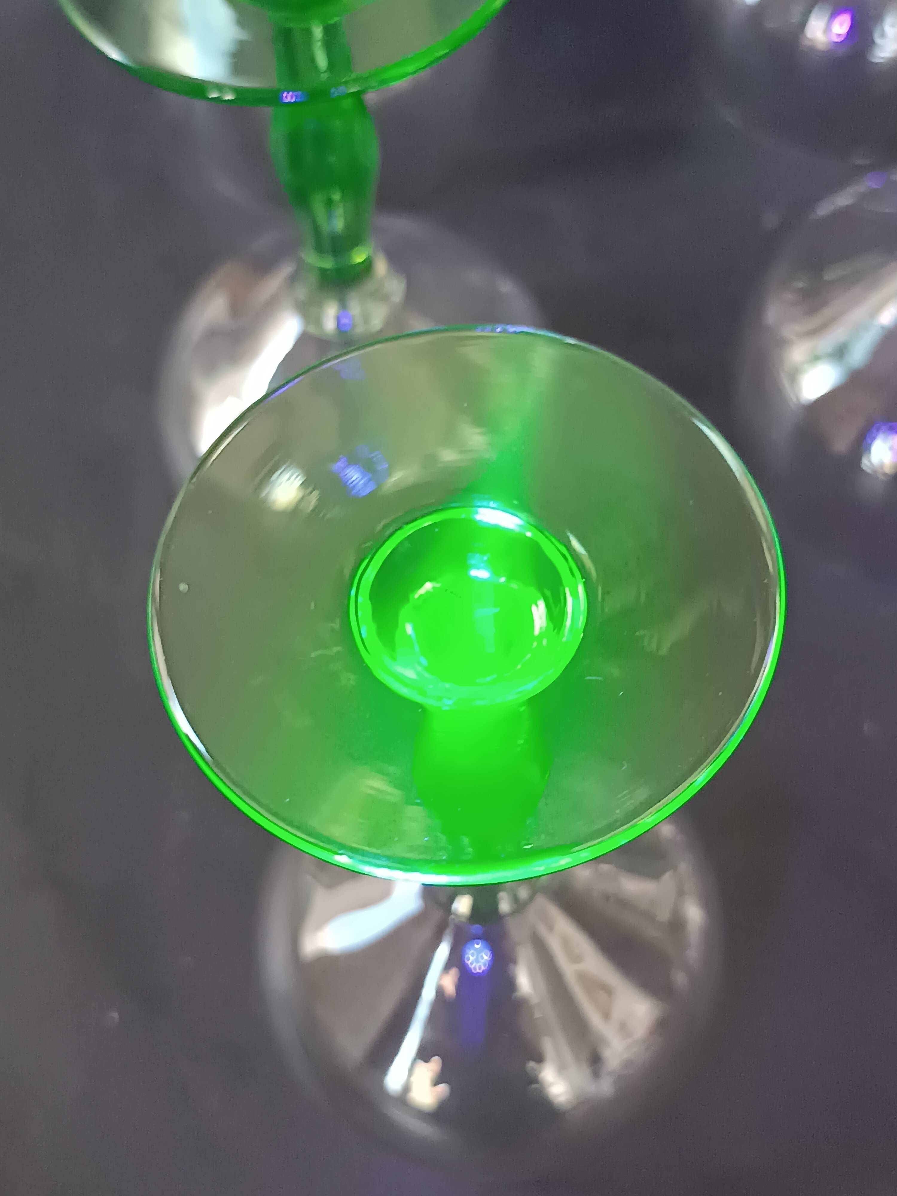12 green footed wine glasses in opaline blown crystal 1900