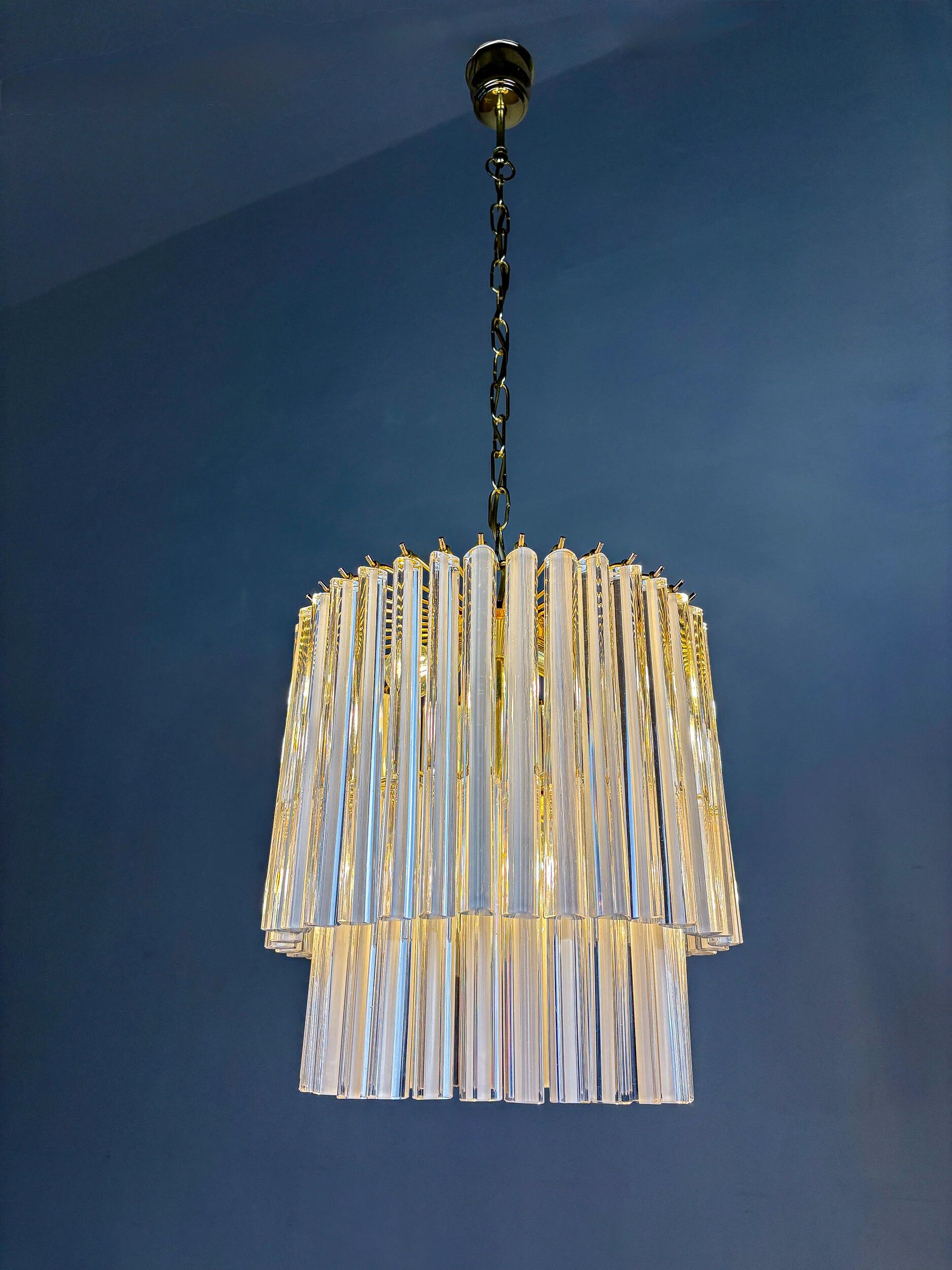 Paolo Venini two-tier Triedri Murano glass chandelier, Italy, 1970s