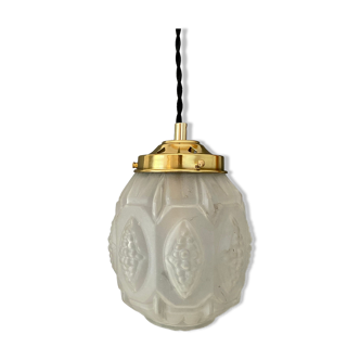 Vintage art deco globe pendant lamp in frosted glass