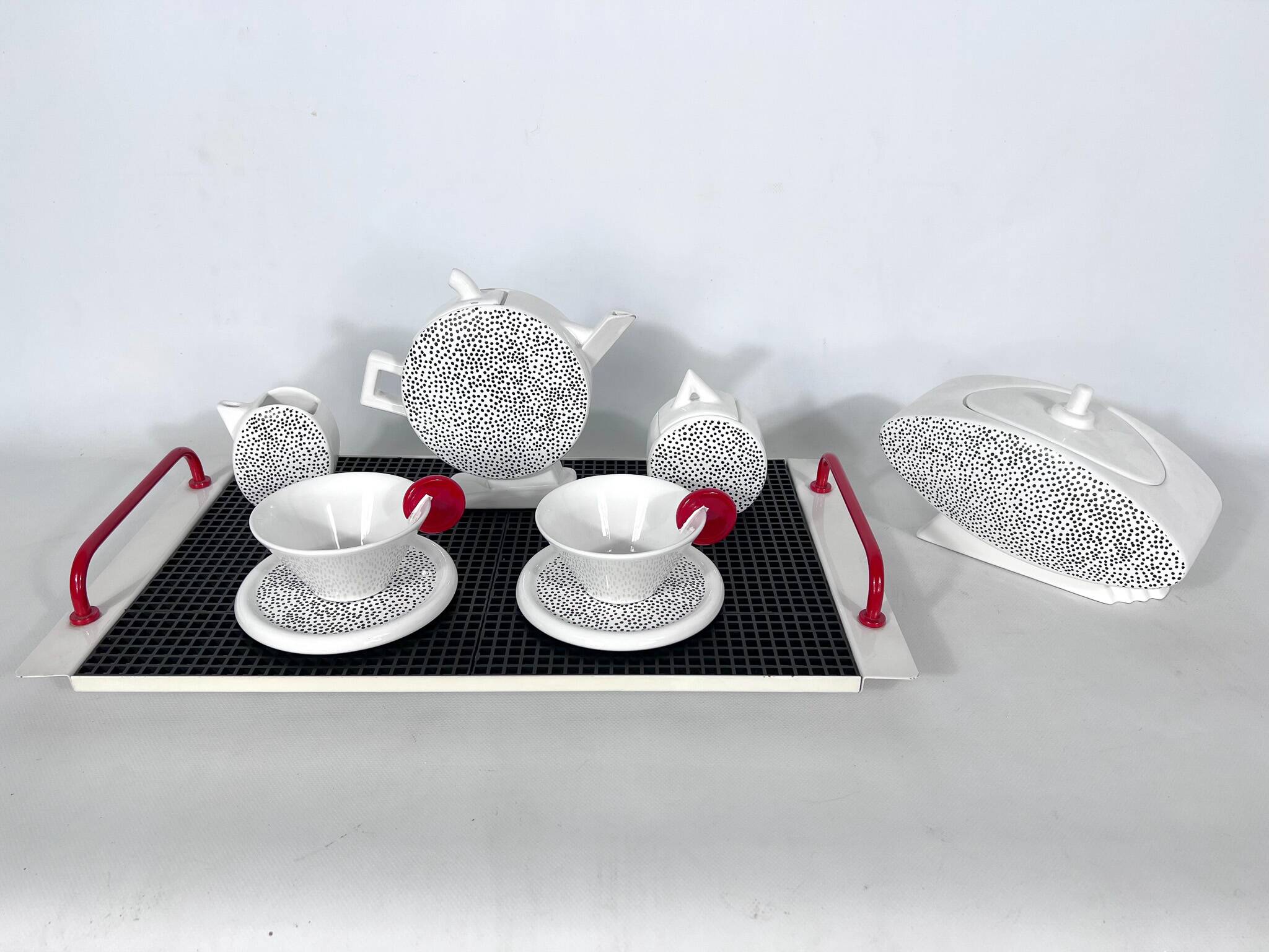 Ceramic Tea Set by Mas for Memphis Milano, 1980s, Set of 7