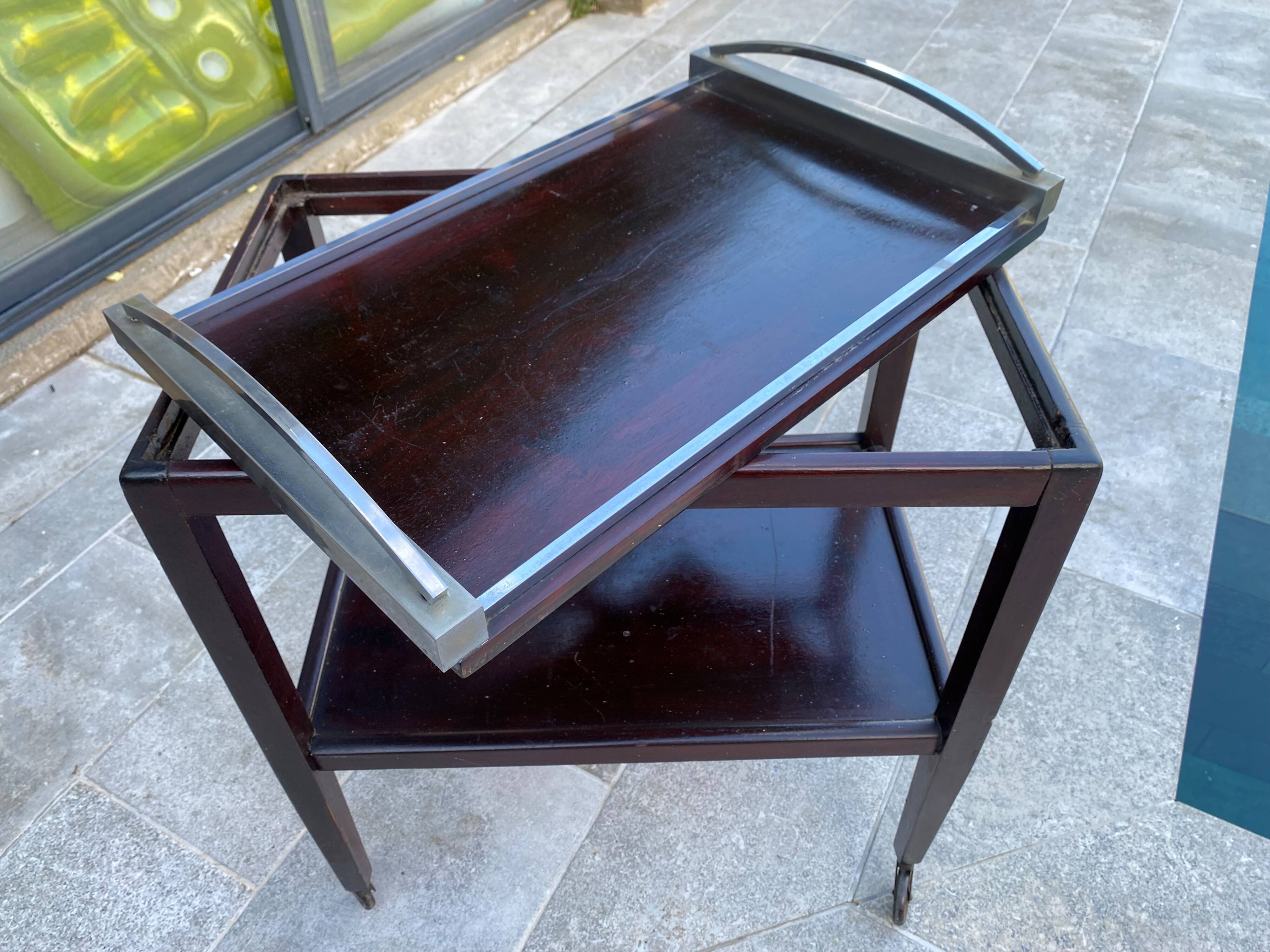 Rolling bar cart with 1 removable tray, Art Deco 1930.