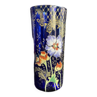 Vase « Cylindre » bleu émaillé F. T. Legras