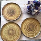 Set of 3 artisanal stoneware plates signed with swirl log effect