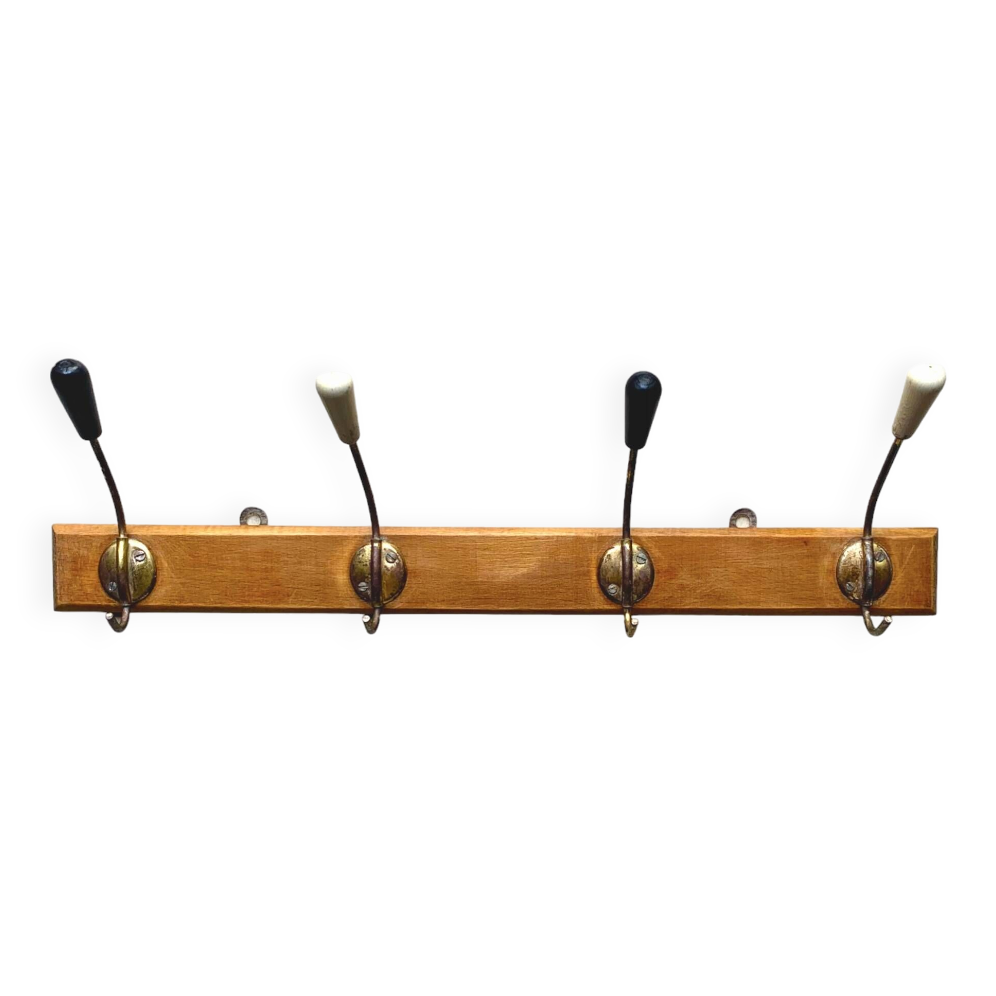 Vintage wooden wall coat rack - 4 hooks