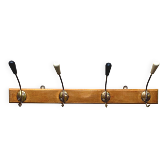 Vintage wooden wall coat rack - 4 hooks