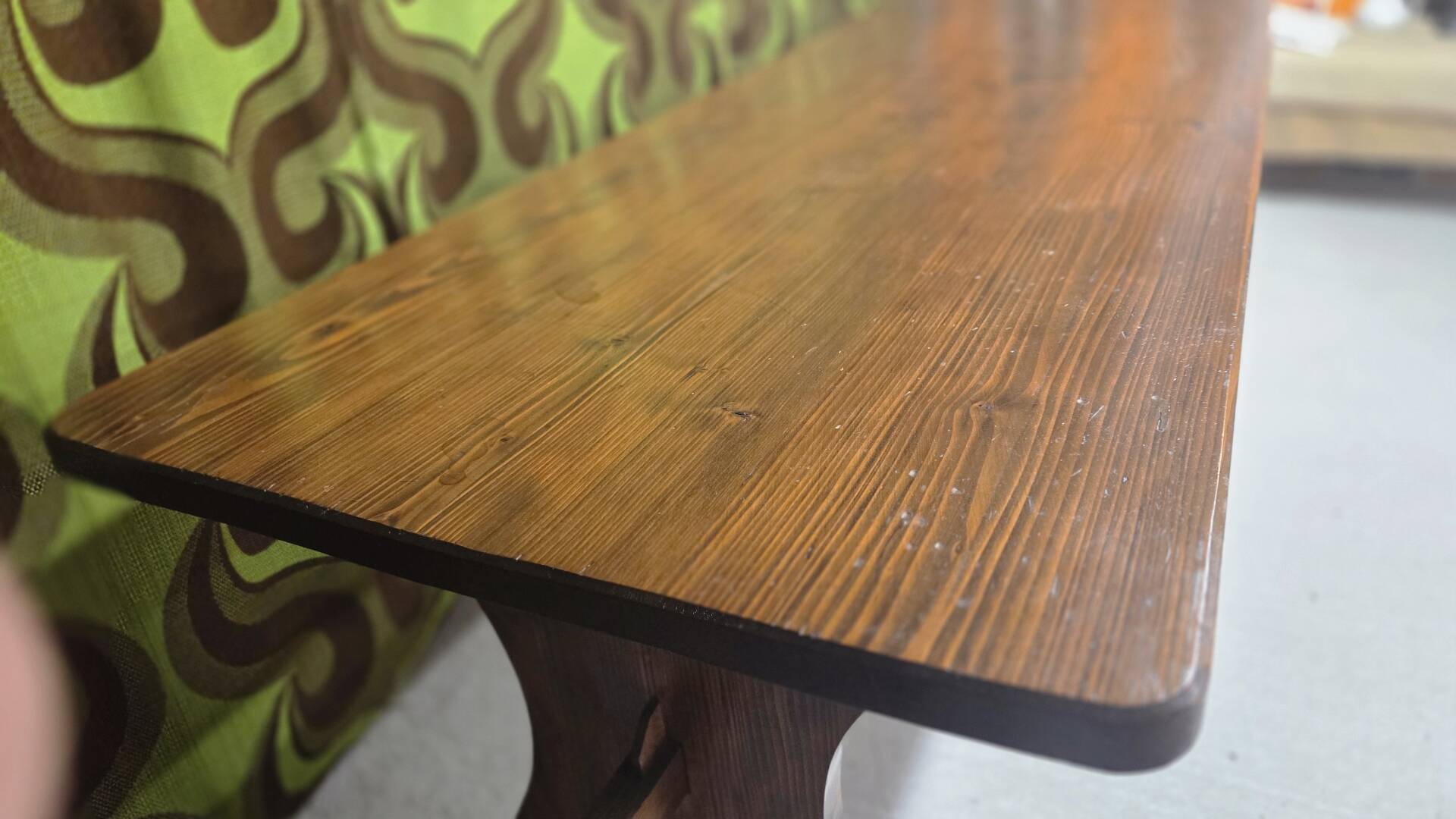 Large vintage table in solid pine, rustic brutalist, 70"
