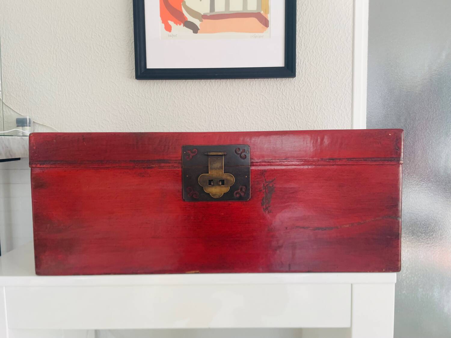 19th century red lacquered Chinese trunk