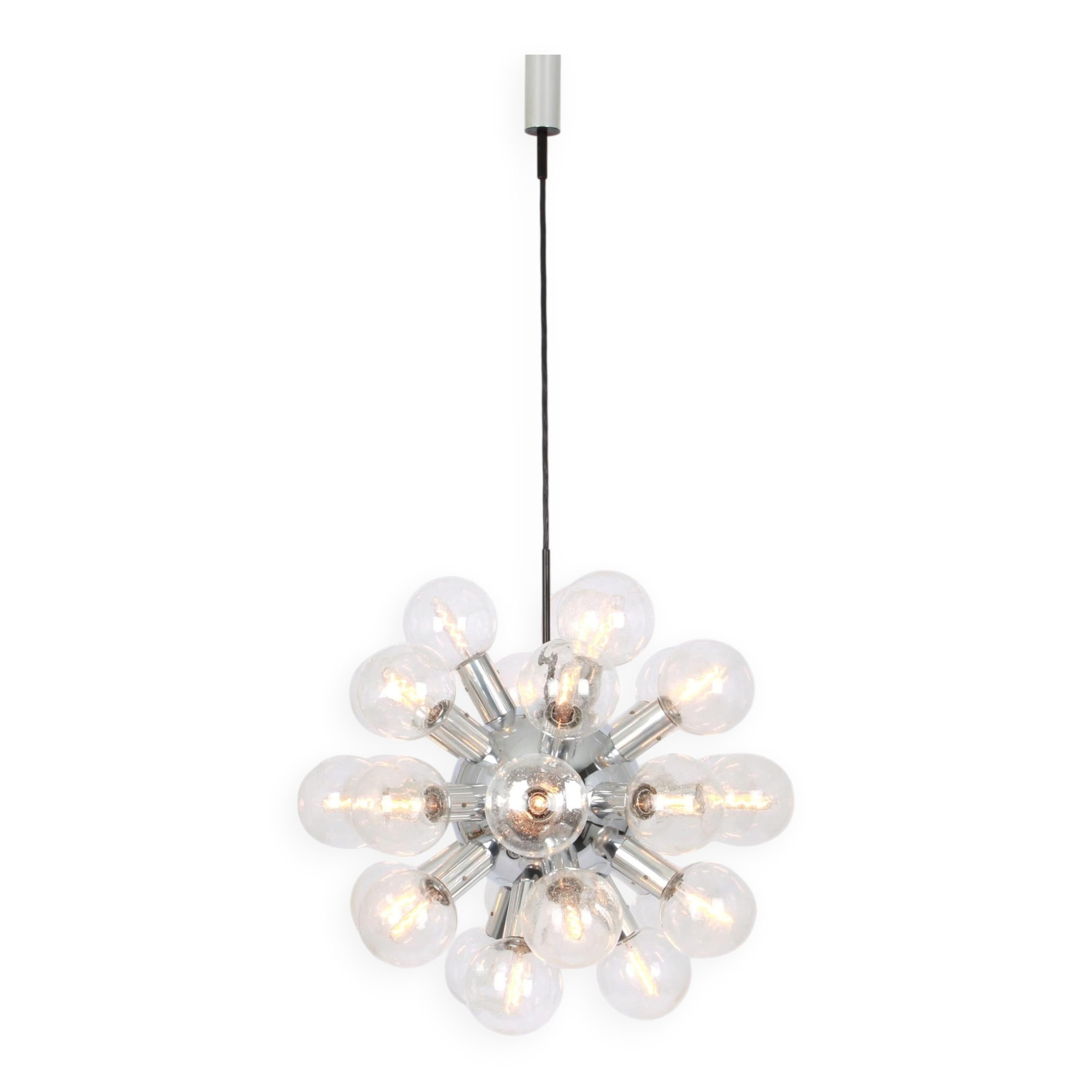 Large chrome space-style Atomium Sputnik chandelier by Kalmar, Austria, 1970s.