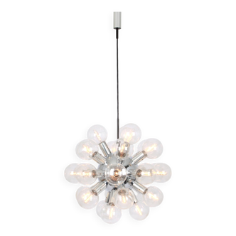 Large chrome space-style Atomium Sputnik chandelier by Kalmar, Austria, 1970s.