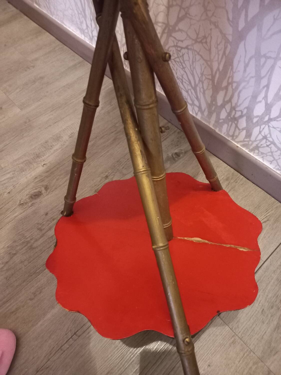 Wooden stool, bamboo legs