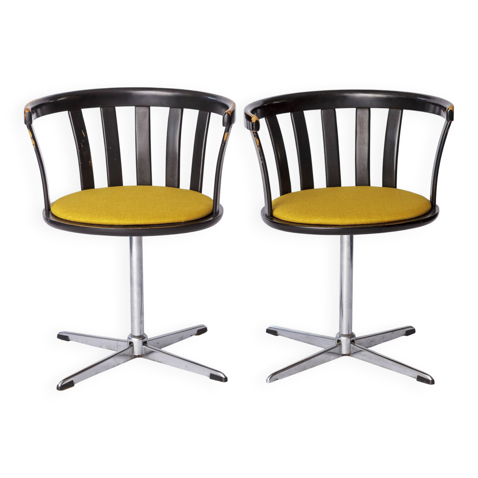 Paire de chaises pivotantes vintage – Design allemand des années 1970 – Hêtre laqué noir