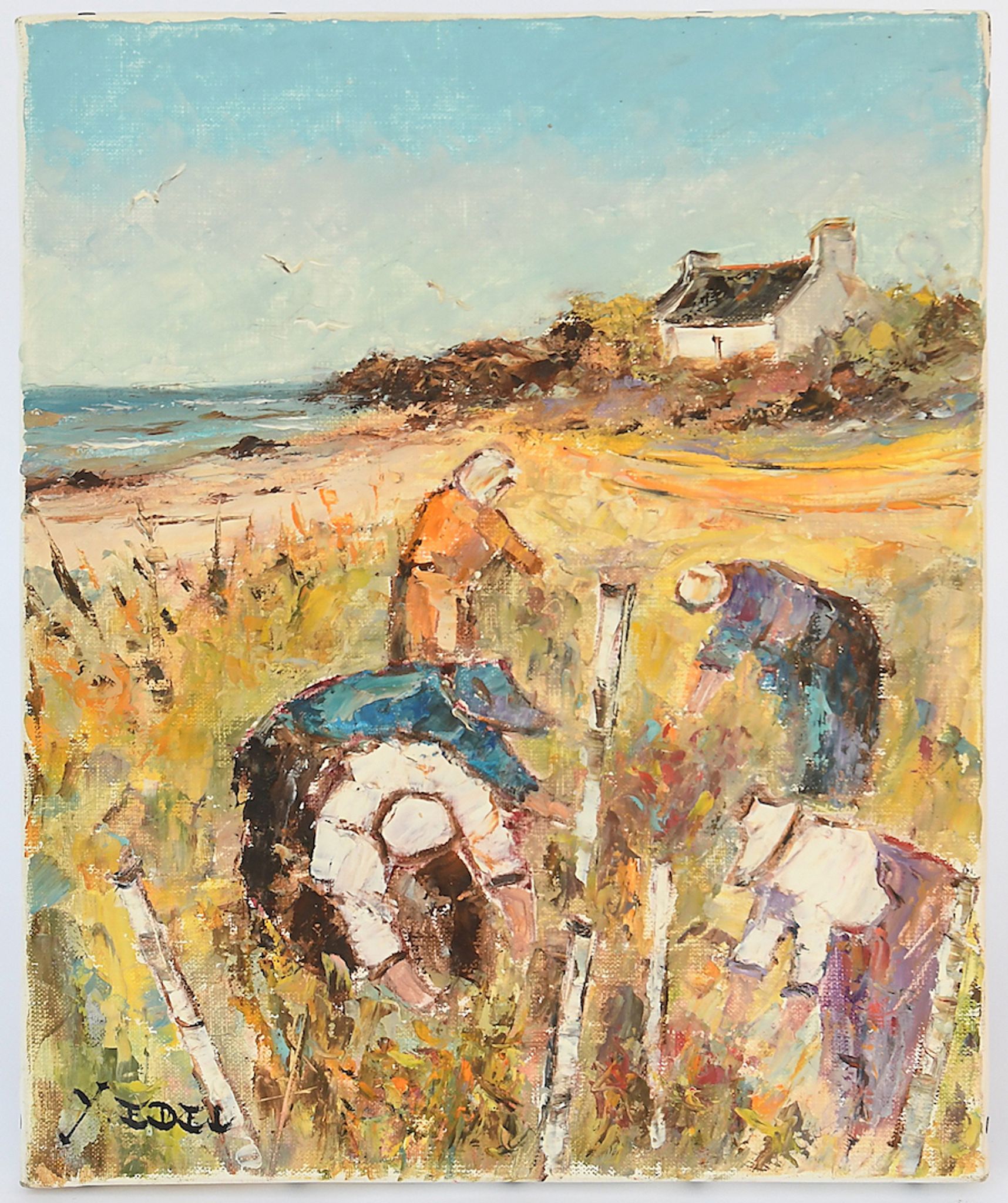 Oil on canvas "Peasant in the fields", Yann Edel (XXth)