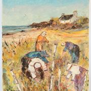 Oil on canvas "Peasant in the fields", Yann Edel (XXth)