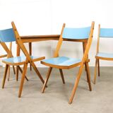 Mid-century Italian Wooden Dining Set of 5 in Blue