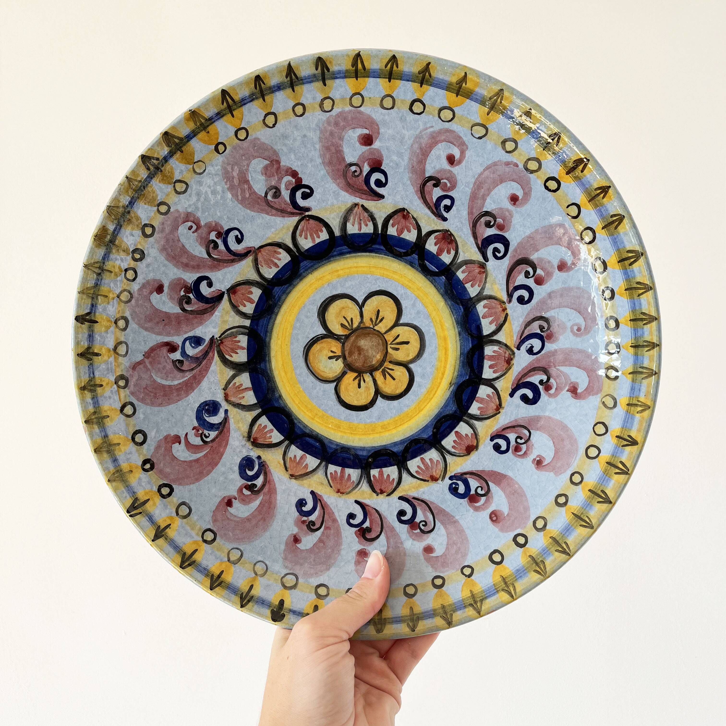Large hand painted ceramic dish