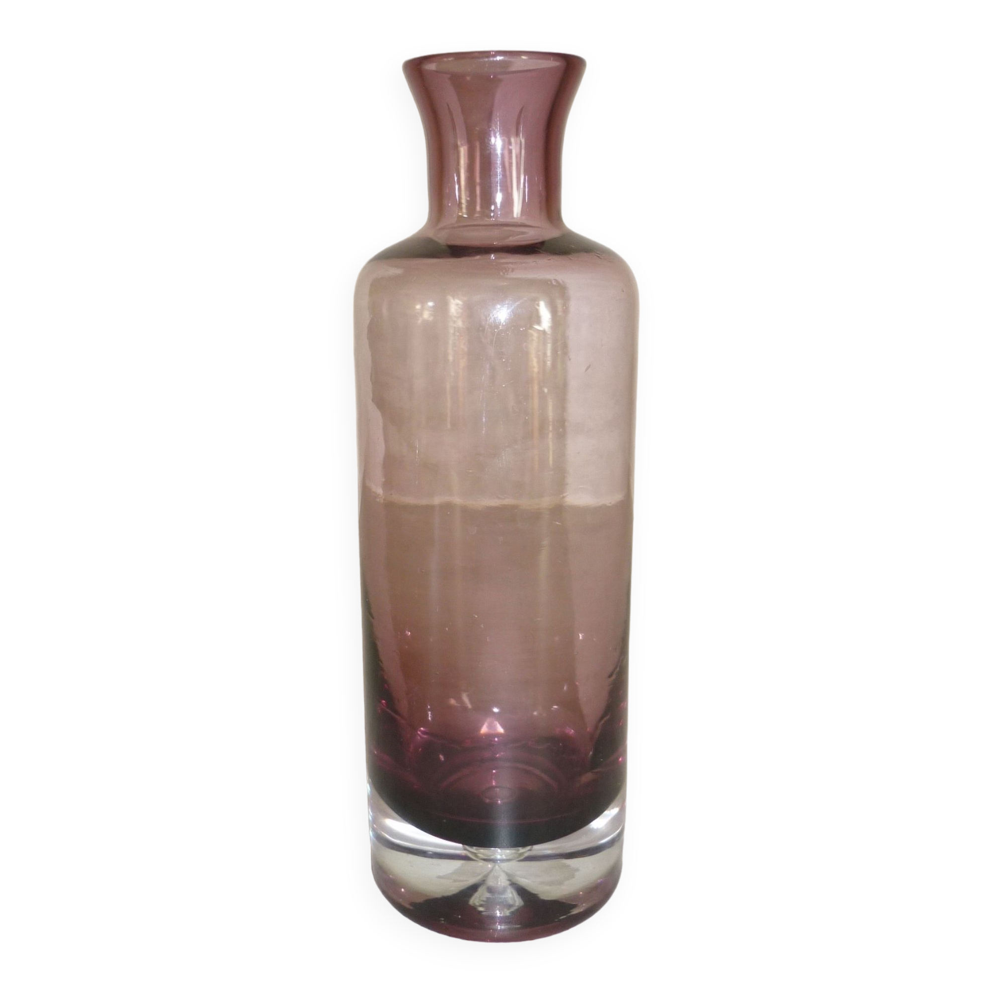 Plum-colored glass bottle with bubble