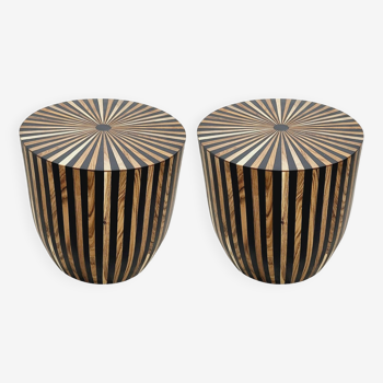 Pair of ethnic side tables in wood and resin