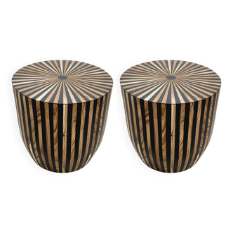 Pair of ethnic side tables in wood and resin