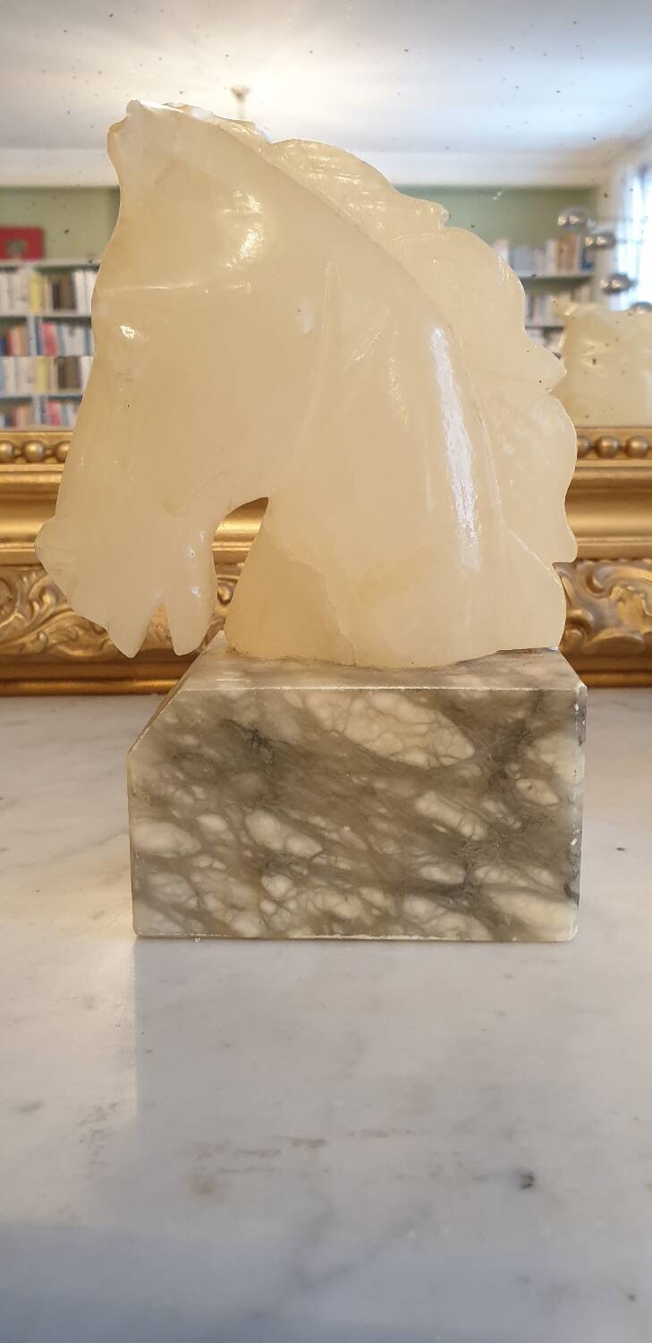 Horse head bookend in onyx and marble