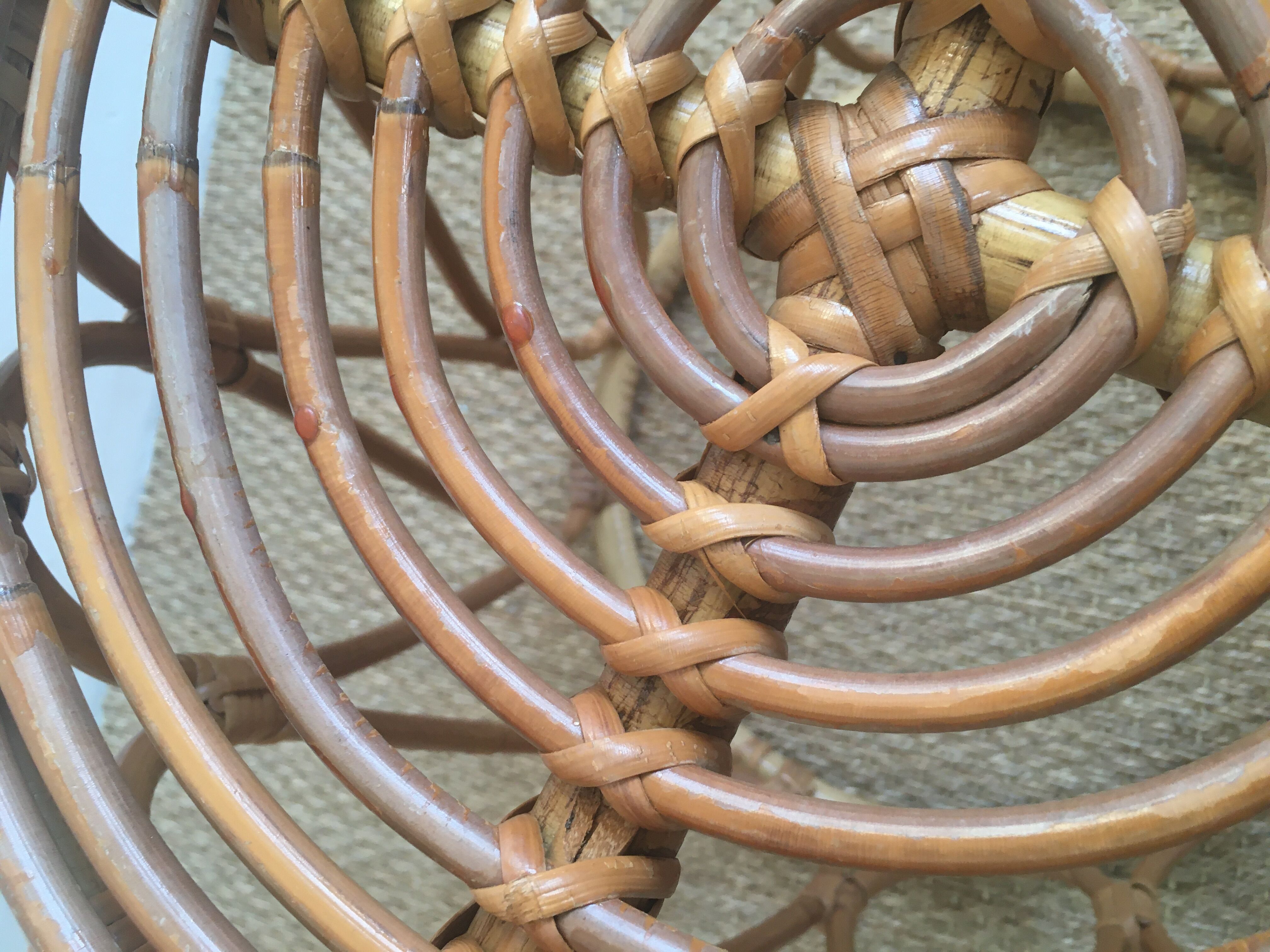 Vintage rattan pouf stool