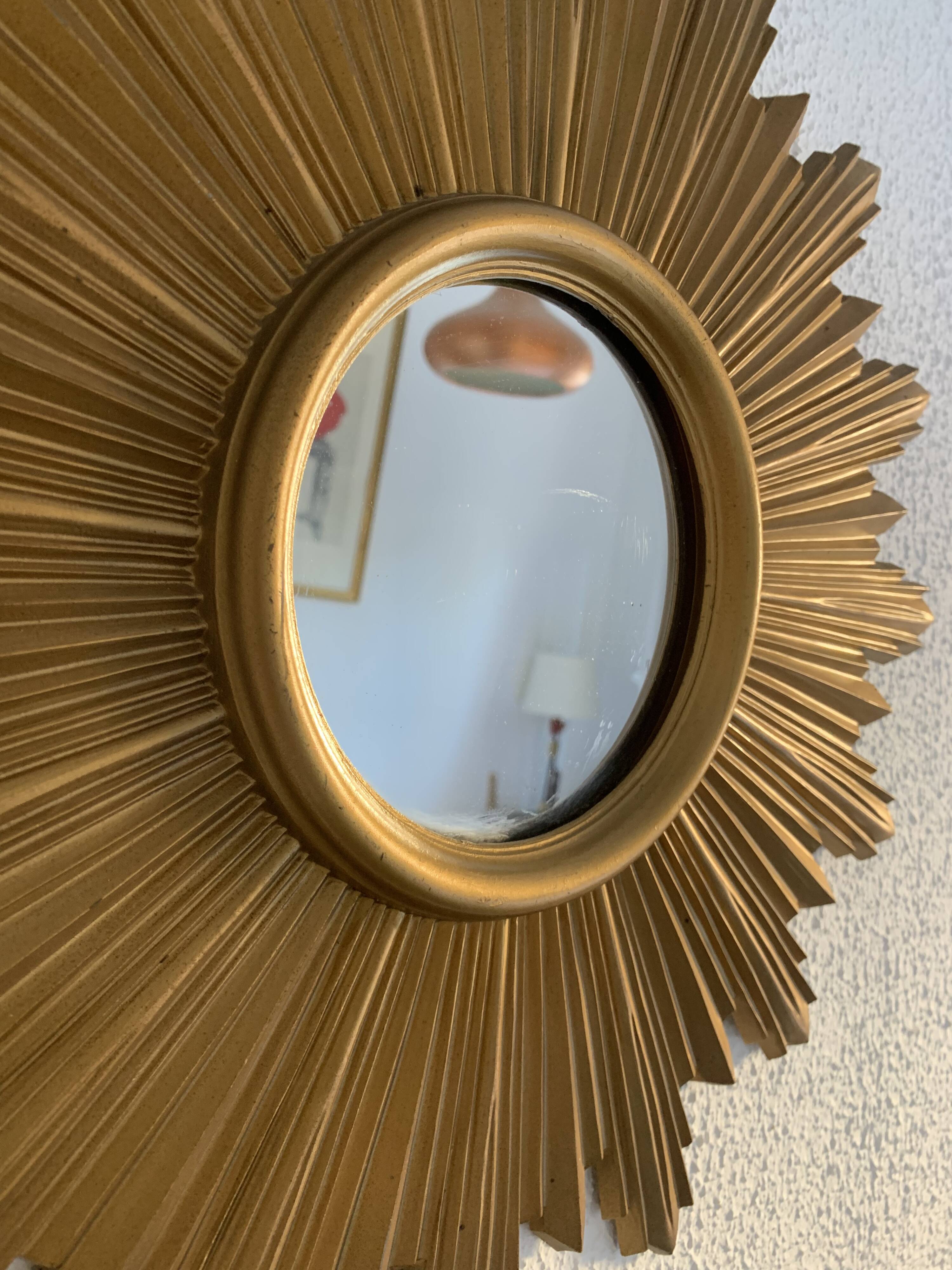 Vintage 1970s gold plastic sun mirror - 44 cm