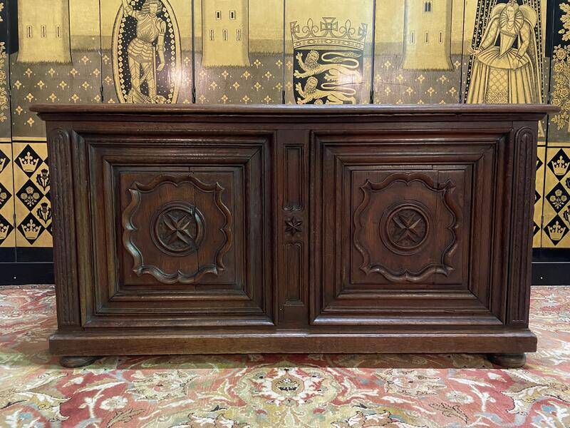 Louis XIII carved oak Maltese cross chest