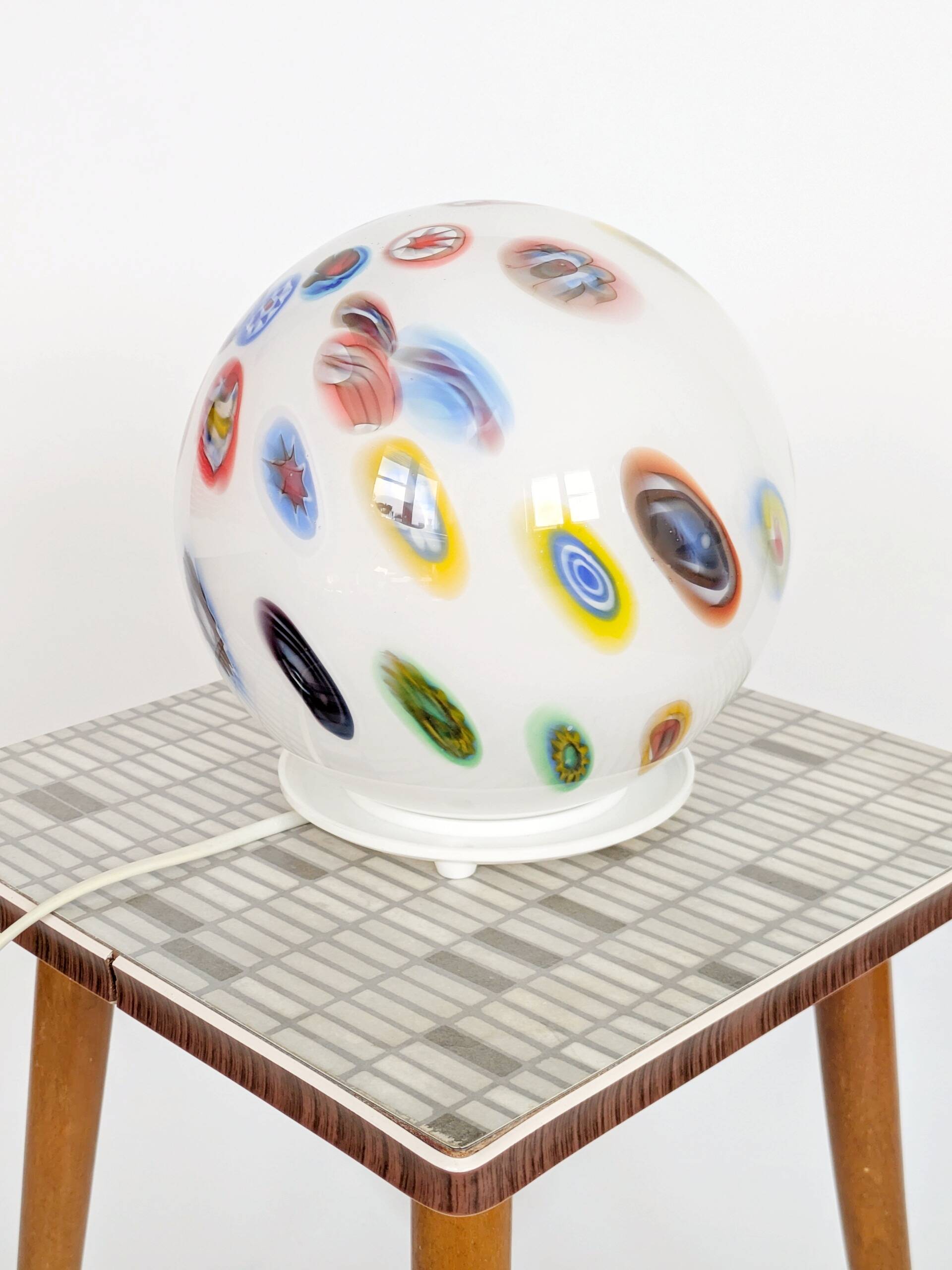 Vintage glass globe table lamp in millefiori style, 1990s.