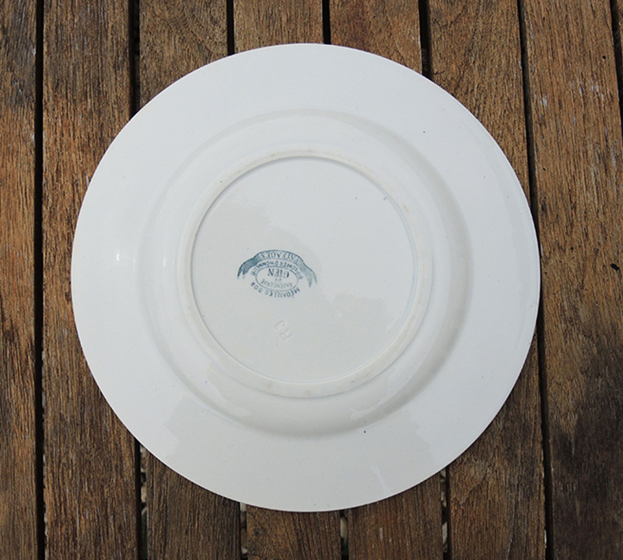 Old faïencerie de gien dessert plate: landscape decor