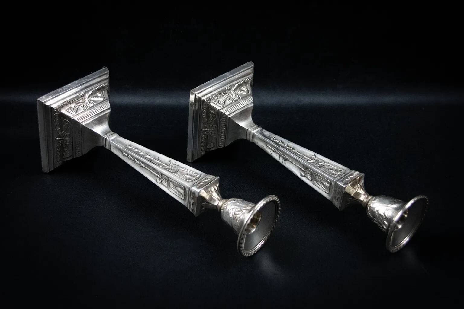 Pair of Neoclassical Victorian Silver Plated Candlesticks