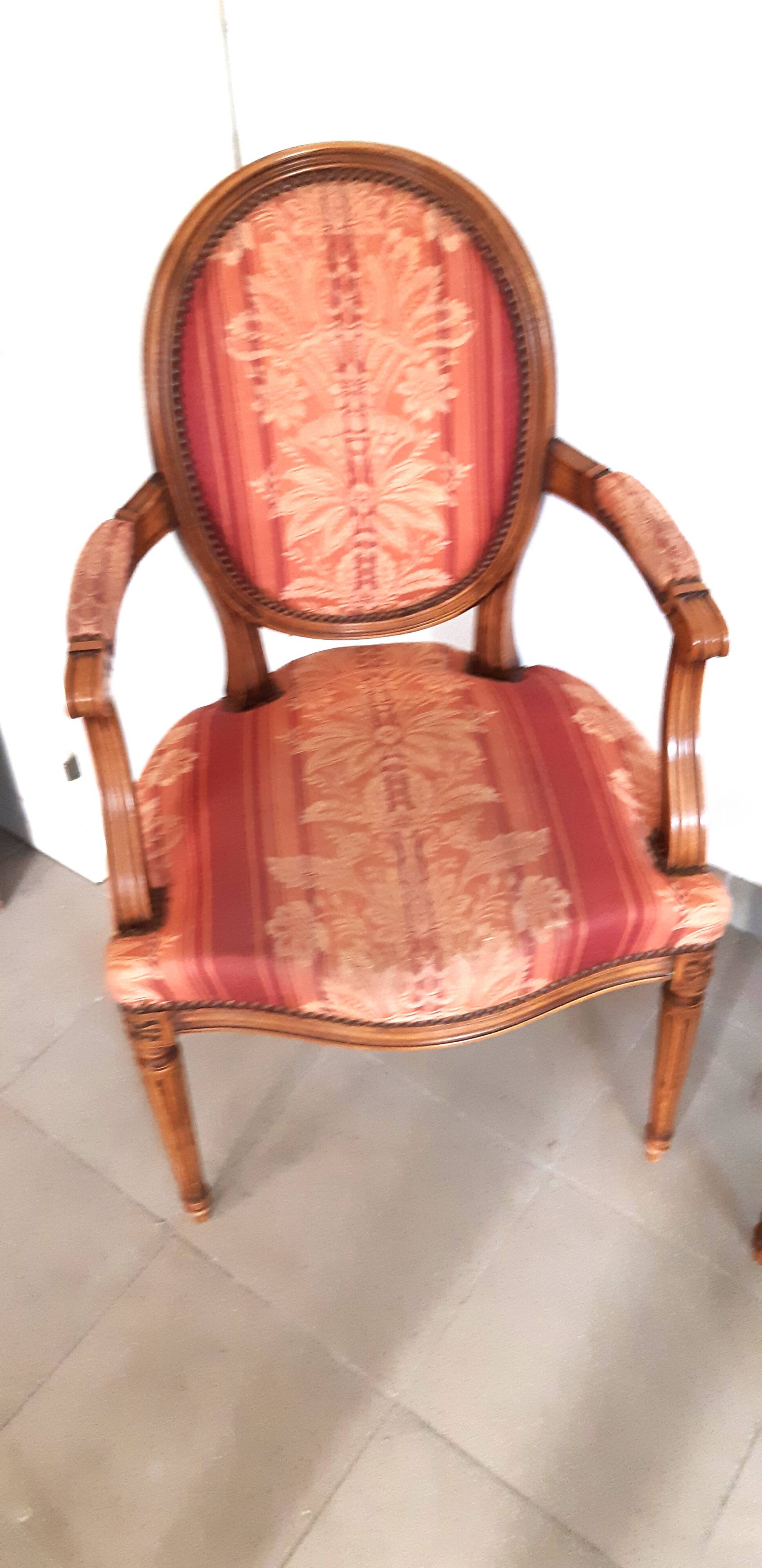 Pair of Louis XVI style cabriolet armchairs with medallion