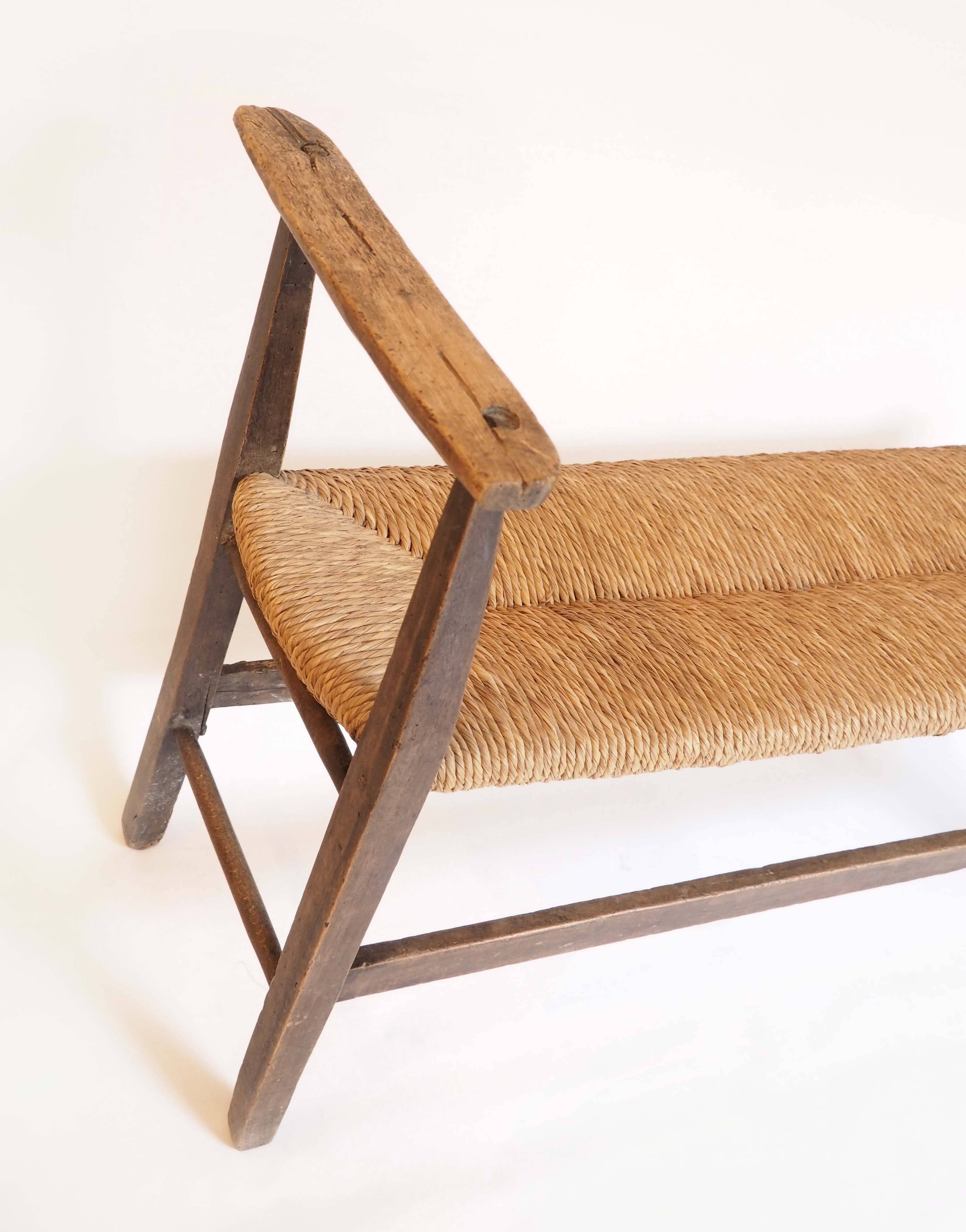 Straw and old wood bench