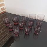 Set of 50s art deco purple/rosé blown glass glasses