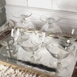 Set of 8 Champagne glasses in engraved crystal - Authentic Art Deco 1940