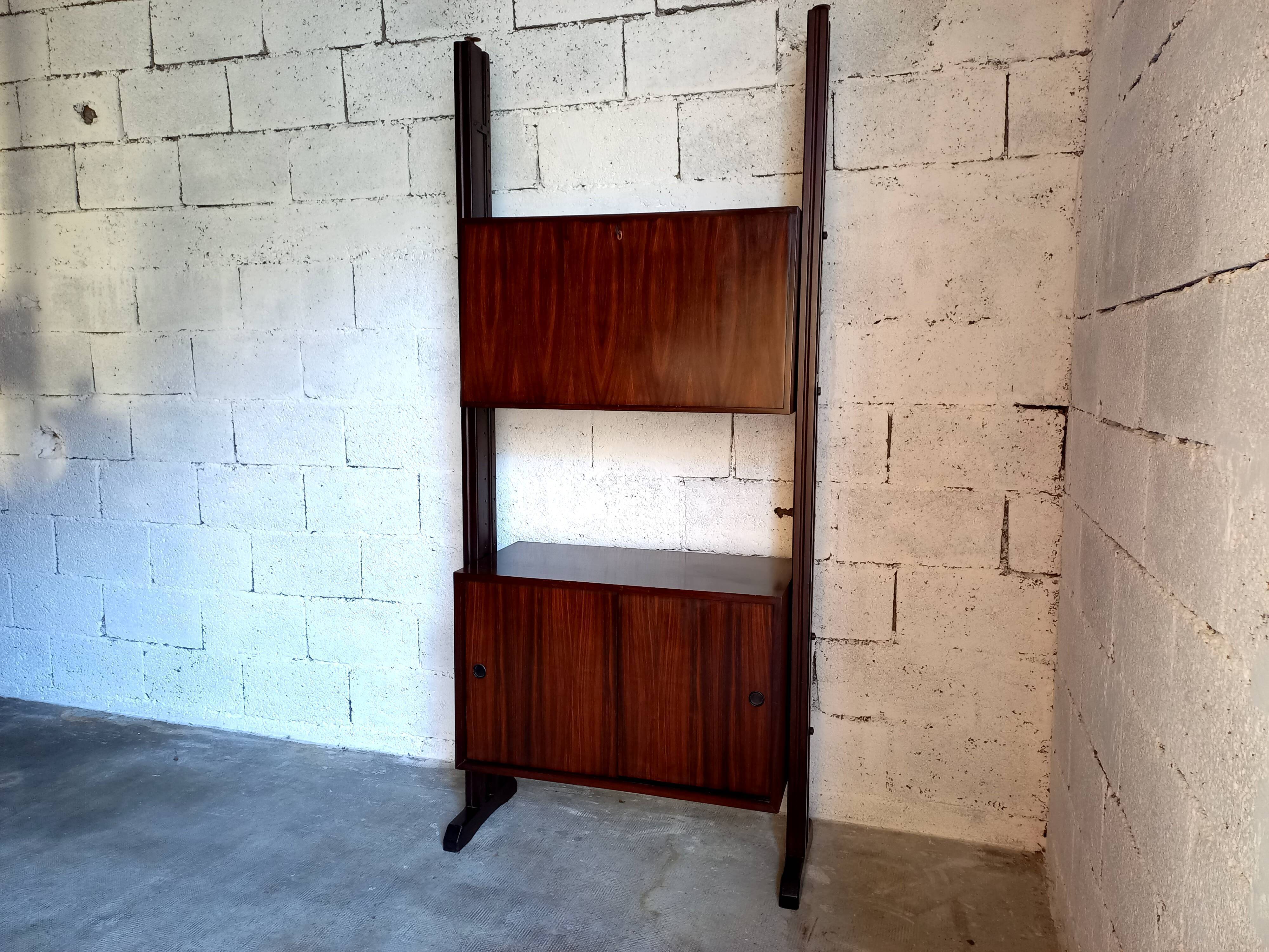 Modular bookcase in rosewood 60s