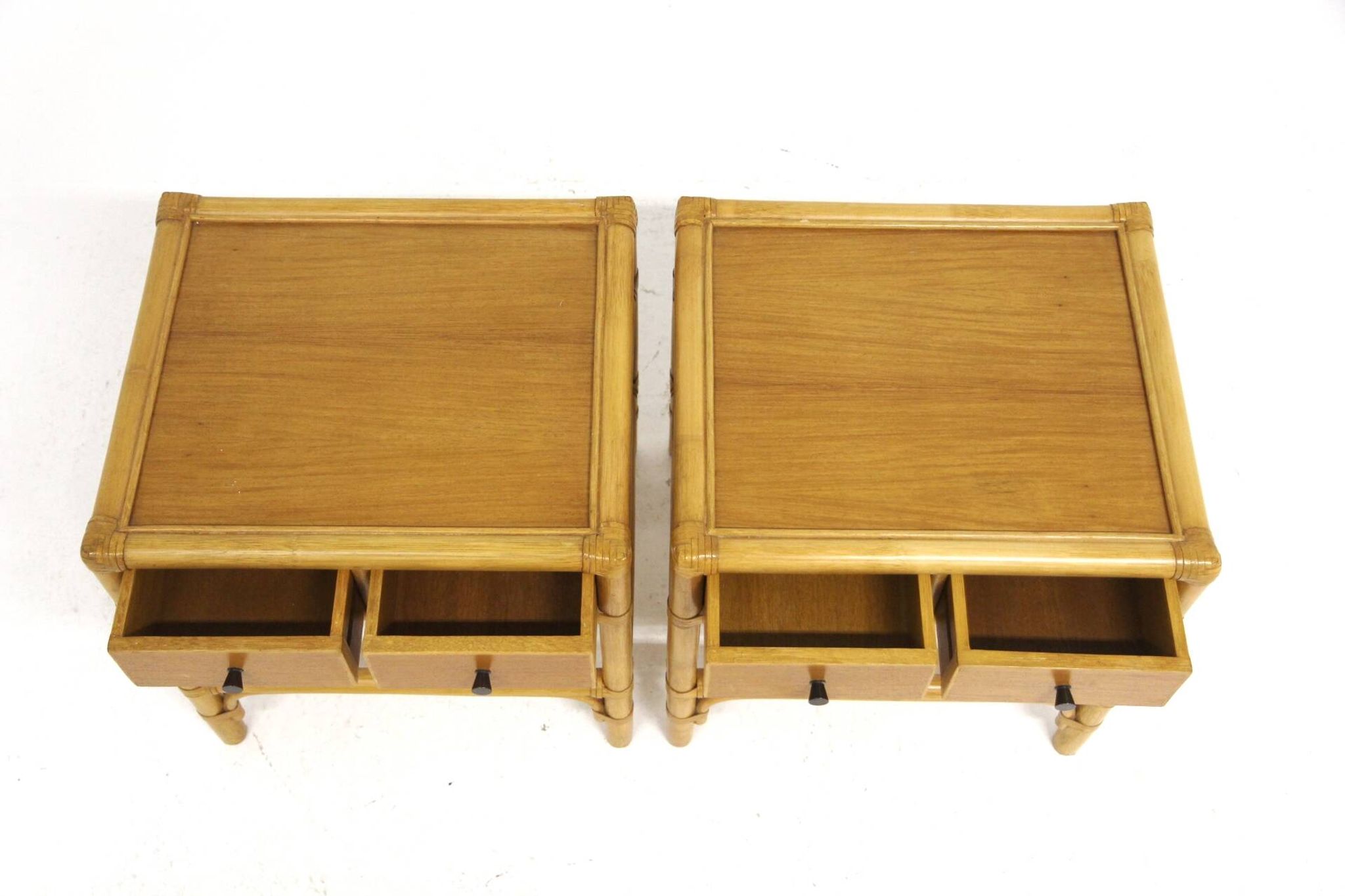 Set of 2 rattan bedside tables, Dux, Sweden, 1960