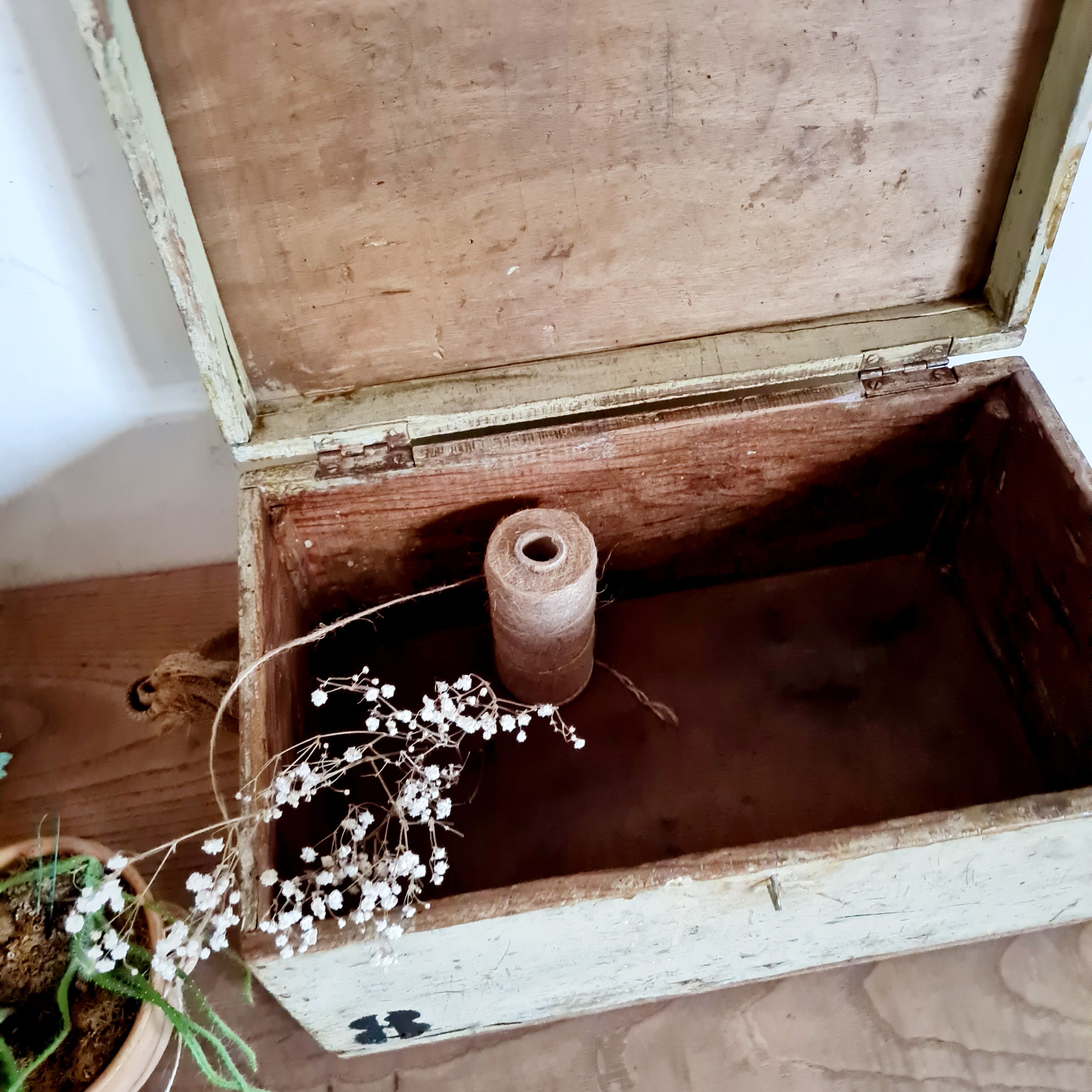 White patinated antique wooden chest