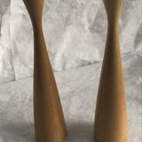 Pair of vintage birch wood candlesticks, Scandinavian design