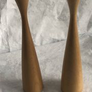 Pair of vintage birch wood candlesticks, Scandinavian design