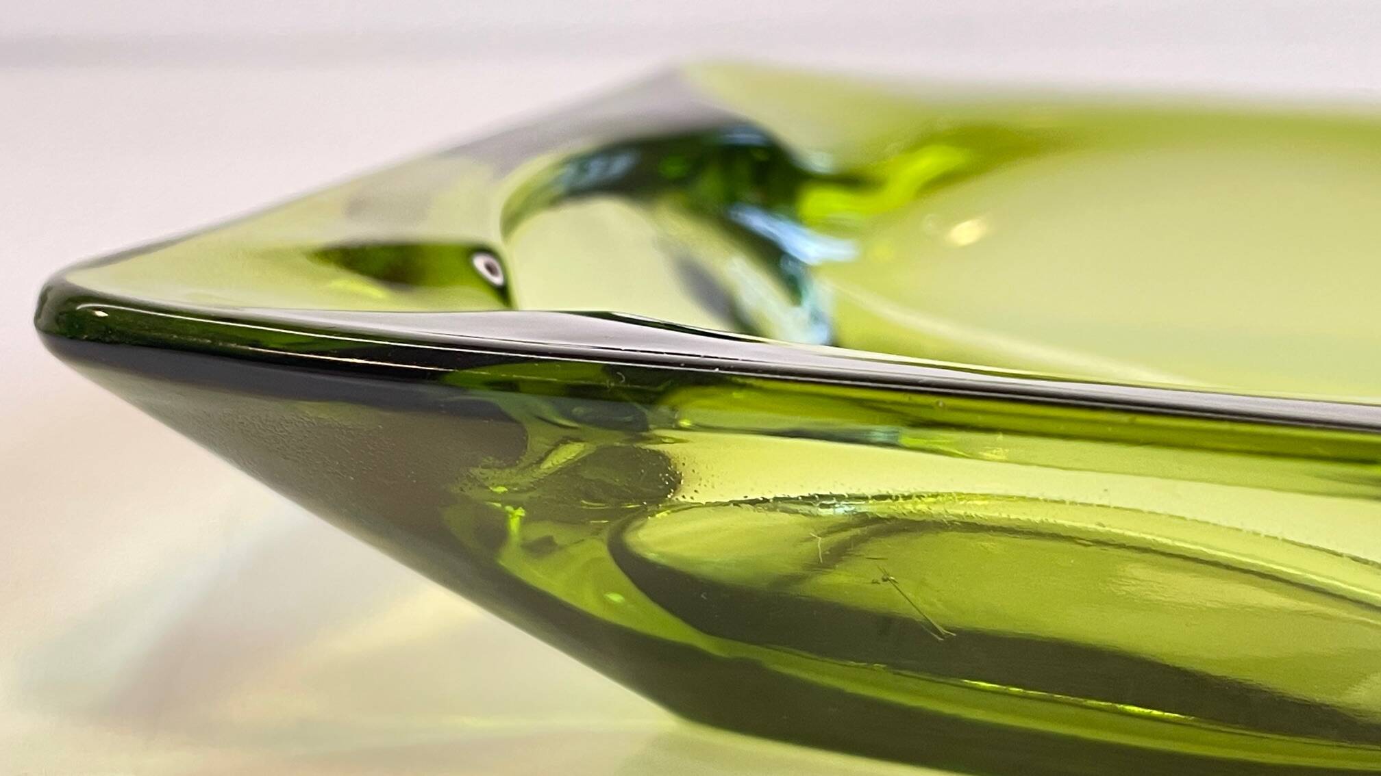 Geometric Glass Ashtray Vintage Green