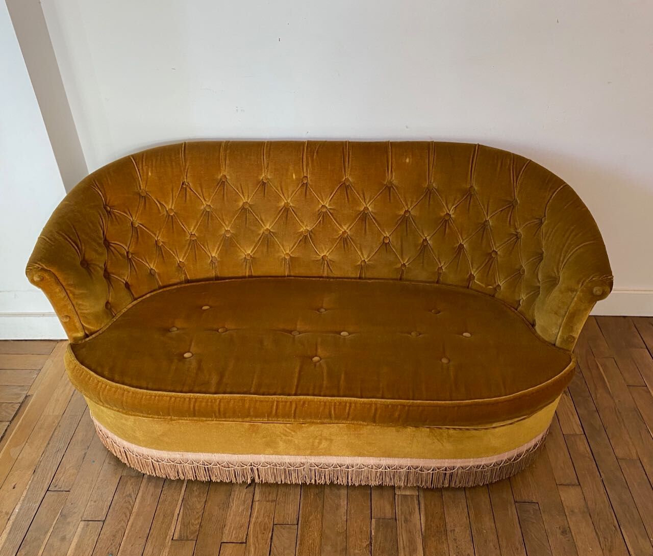 Old gold toad bench